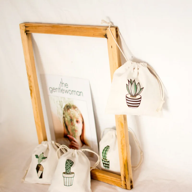 Кактус напечатанный букет во рту хлопковые на шнурке для хранения из