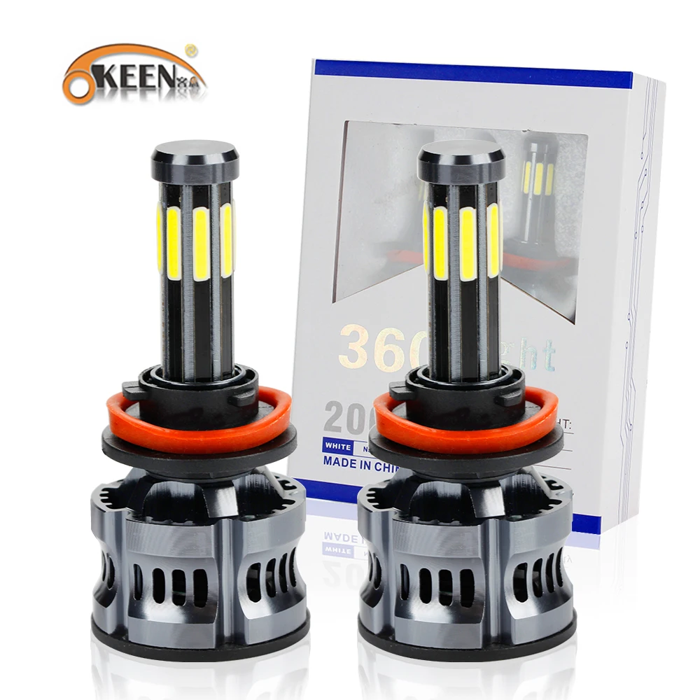 

OKEEN 8 Sides H4 LED Light Bulbs H1 H7 H8 H9 H11 9005 9006 H13 Car LED 9600LM COB Chip Lamp For Headlight Bulbs 12V 24V LED
