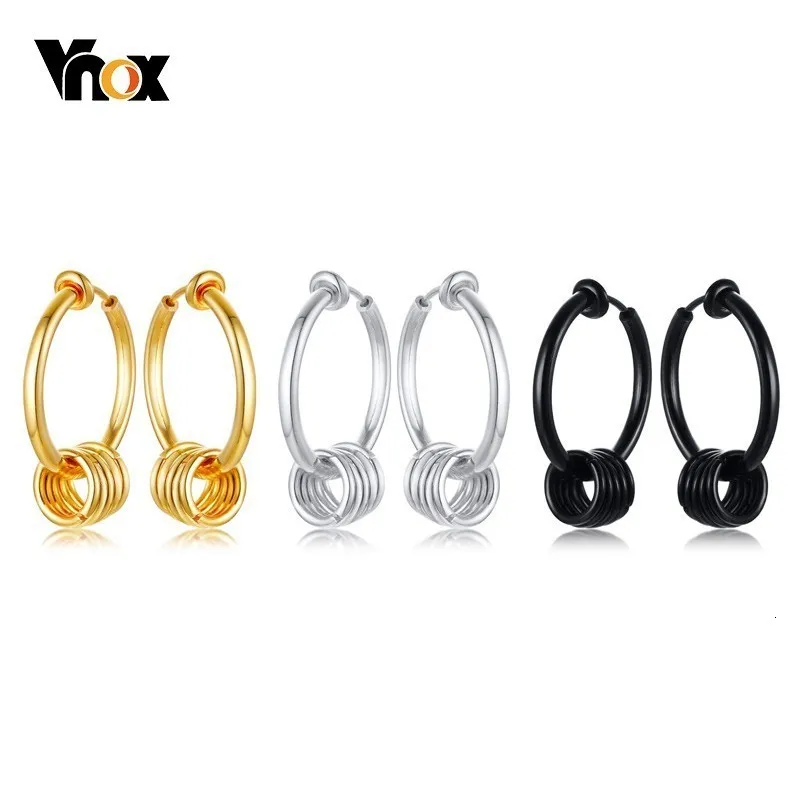 Мужские висячие серьги Vnox черные золотые и серебряные круглые из нержавеющей