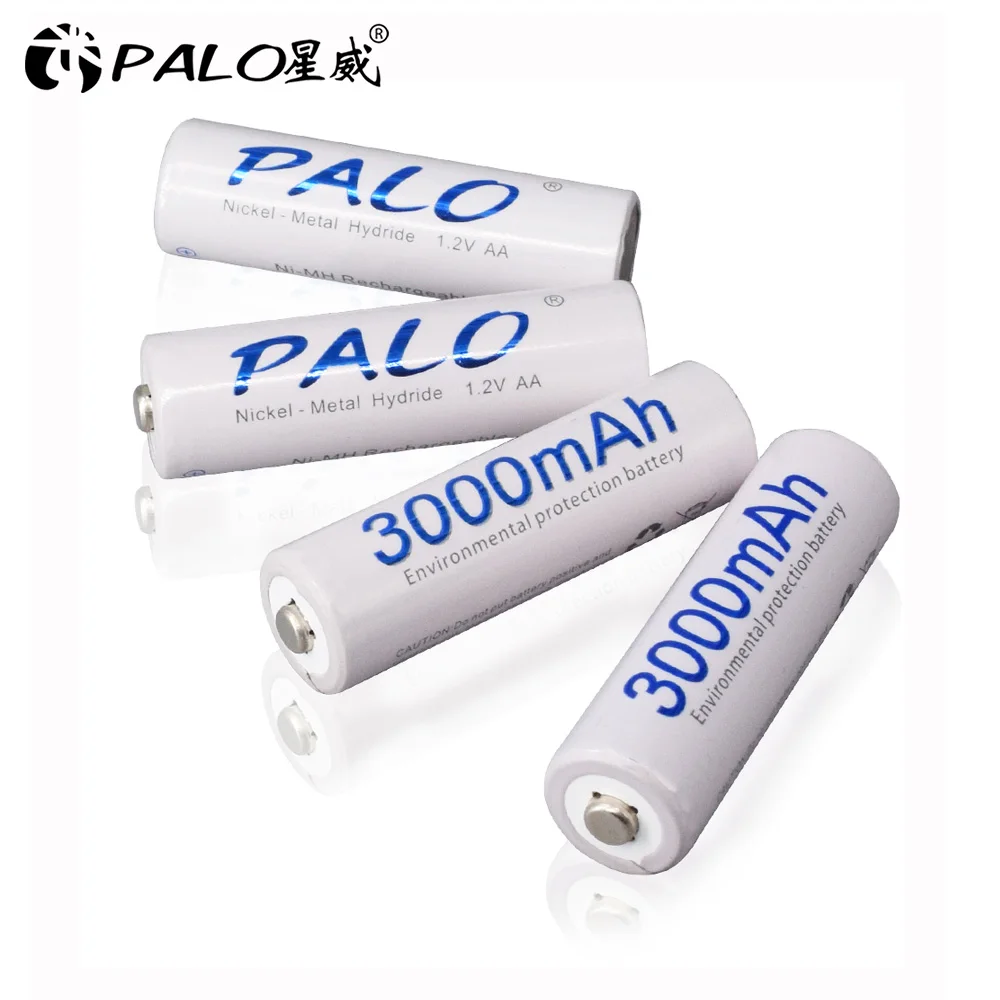 PALO 1.2v AA 3000mah Ni-MH nimh Rechargeable Batteries + Smart 4 Slots LCD display battery Charger for / AAA | Электроника
