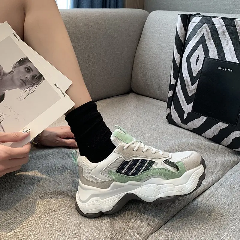 

New Black Dad Chunky Sneakers Casual Vulcanized Shoes Woman High Platform Sneakers Lace Up White Sneakers Women 2021