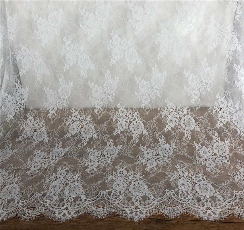 

3M/ lot Chantilly Lace Fabric DIY Decorative High Quality Soft White Nylon Eyelash Lace Wedding Dress Fabric 150cm