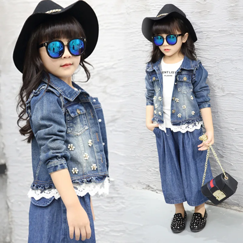 Dollplus/Новая Стильная джинсовая куртка для девочек; одежда для детей; весенне-осенние куртки для девочек; джинсовое пальто; модная детская верхняя одежда