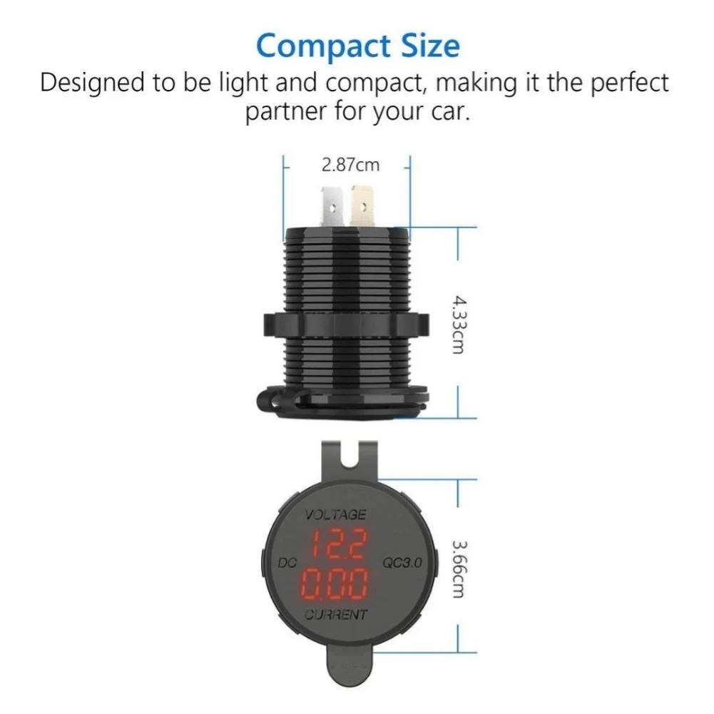 

Universal Single USB QC3.0 Fast Charging Digital Car Charger Voltmeter Adapter