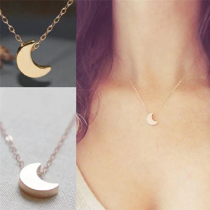 

New Fashion Gold Silver Long Chain Necklace Charms Simple Cute Moon Pendant Necklace Women Jewelry Gift