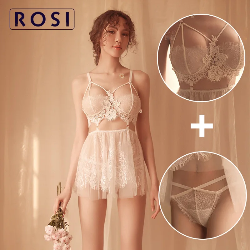 ROSI Сексуальная женская ночная рубашка с открытой спиной комплект ночной