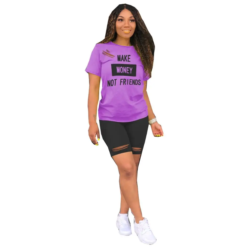 

2020 new solid lovely letter print two piece summer fashion loose o-neck short sleeve T-shirt and shorts sports set