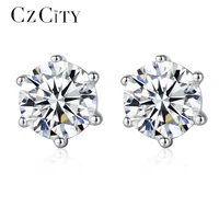czcity classic small stud earrings for women 925 sterling silver with 1 carat cubic zirconia six paws simple earring jewelry