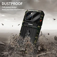 metal with built in screen protector water proof phone case for iphone 13 12 pro max mini shockproof cover back stand