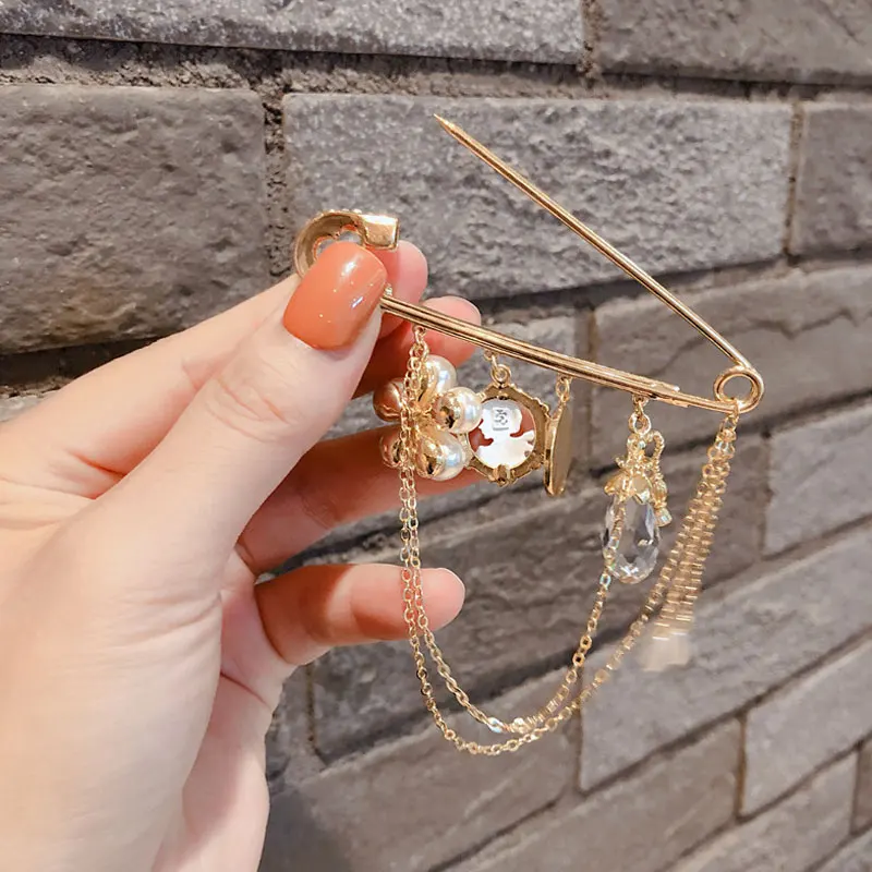 Классический дизайн броши на булавке кристалл бант цветок жемчуг Камелия 5