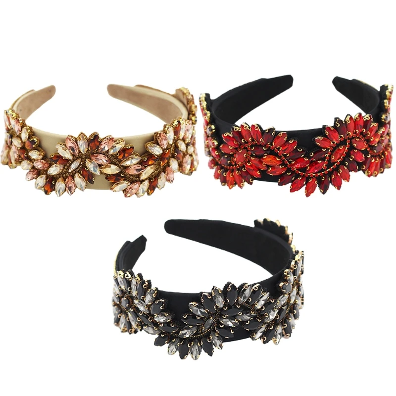 

Western Baroque Style Jewelry Headband Luxurious S Shape Multicolor Crystal Floral Hair Hoop Women Prom Vacation Bandana