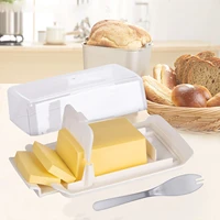2 in 1 butter dish with cutter fork butter keeper container with lid cheese slicer baking food storage box tool for kitchen