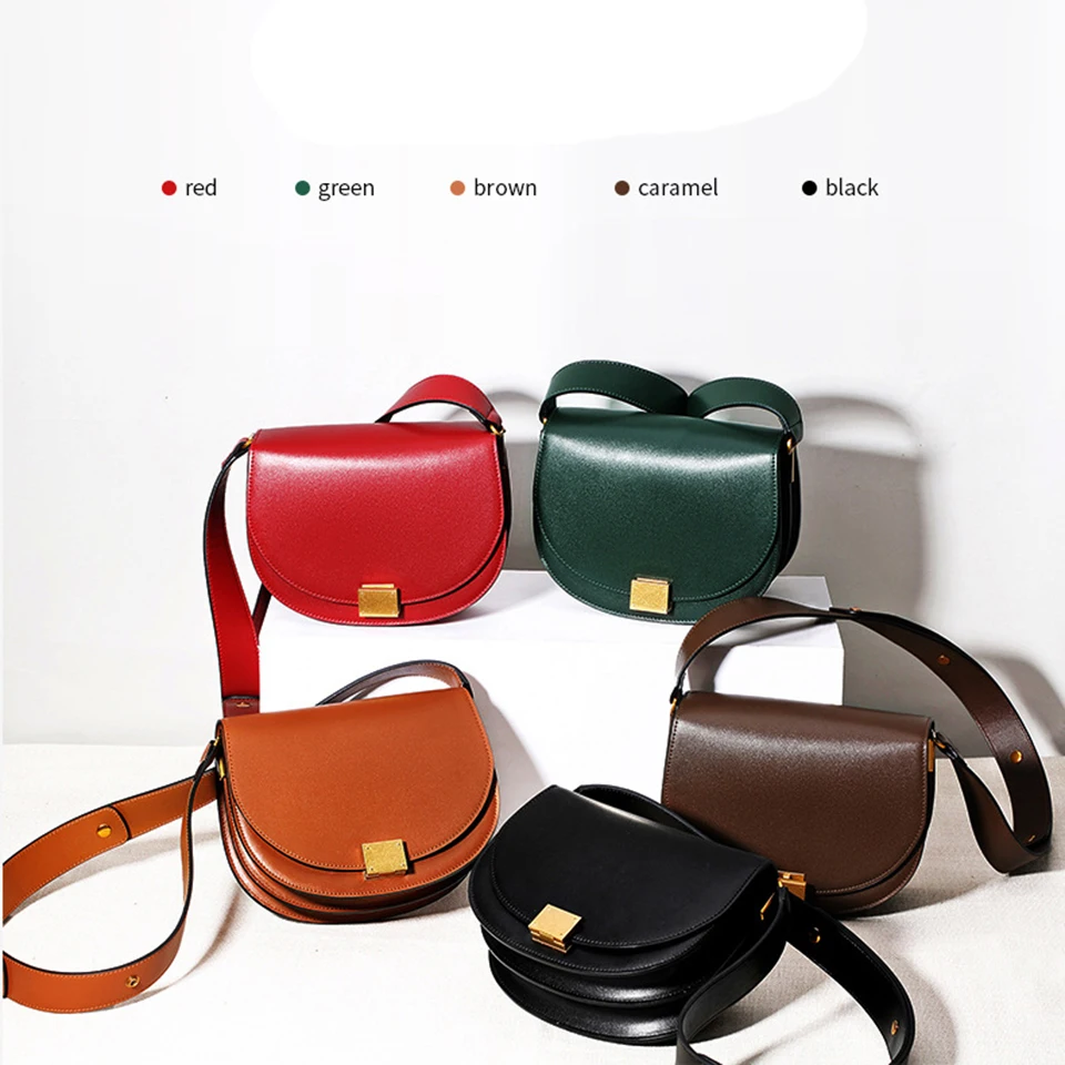 

Oswego Vintage Crossbody Bags For Women Wide Shoulder Strap Leather Shoulder Bag Semi-circular Saddle Bag Sac A Main Femme 2019