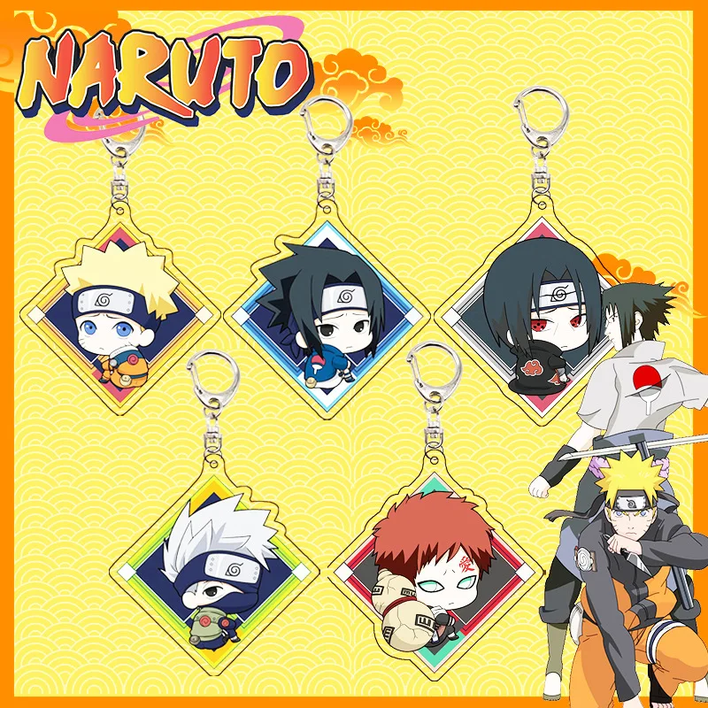 

Anime Keychain Uzumaki Sasuke Figure Acrylic Double-Sided Transparent Man Key Chain Trinkets Fashion School Bag Charm Teens Gift