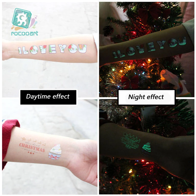 Светящиеся рождественские временные татуировки наклейки набор рук тела для