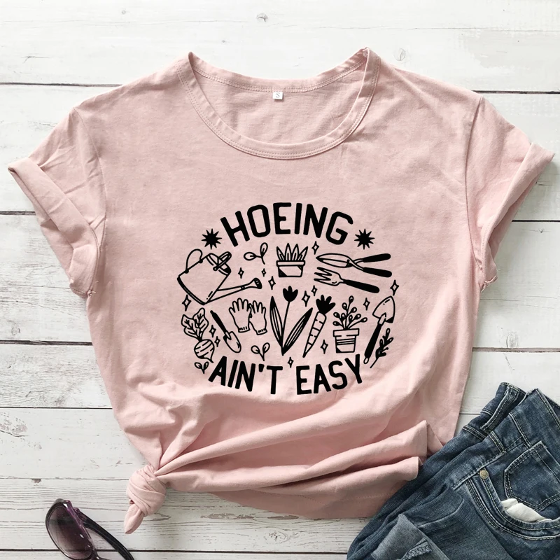 

Hoeing Aint Easy T-shirt Aesthetic Women Gardening Botanical Graphic Top Tee Shirt Cute Plant Mom Gift Tshirt