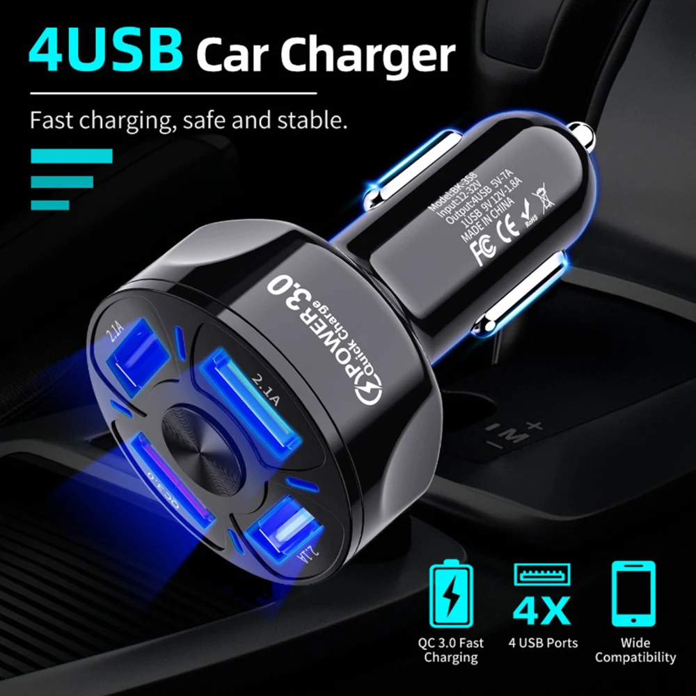 Автомобильное зарядное устройство с 4 USB-портами QC 3 0 быстрая зарядка