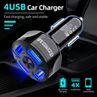 Автомобильное зарядное устройство с 4 USB-портами, QC 3,0, быстрая зарядка, светодиодный ночник, автомобильное зарядное устройство для iPhone, Xiaomi, Samsung, зарядное устройство для телефона в семейном автомобиле