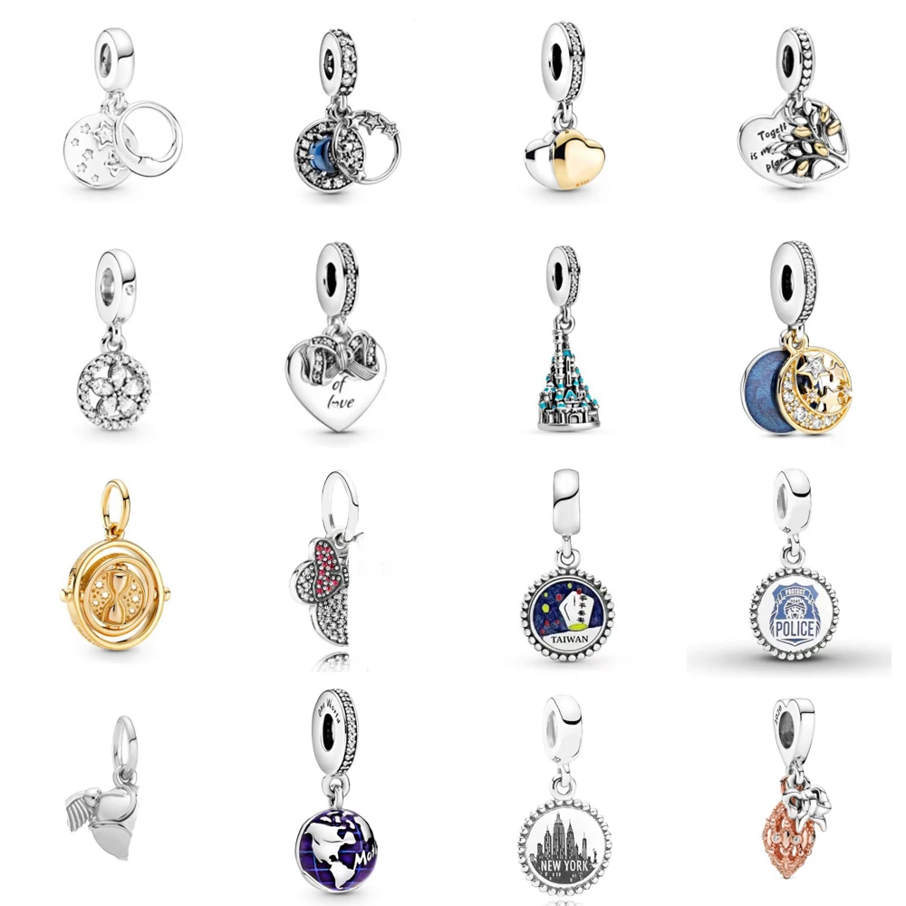 

NEW 100% 925 Sterling Silver Fashion City Castle Dianmond Openwork Stars Flower Tree Heart Pendant Fit DIY Original Jewelry Gift