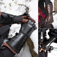 medieval retro gothic style half finger riding motorcycle gloves bandage leather long glove soldier fight combat cosplay armor