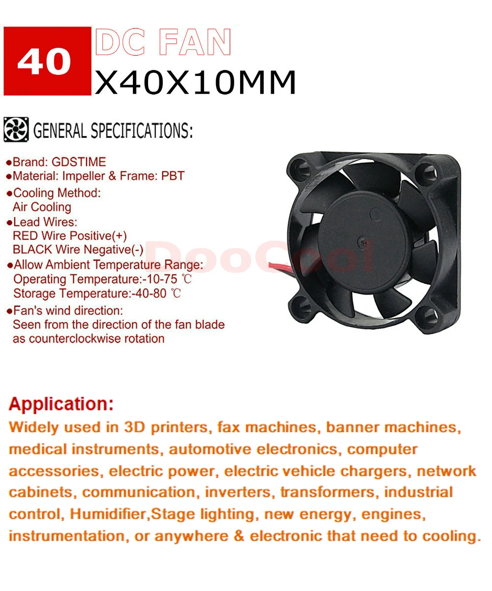 10 шт./Партия Кулер 40x40x10 мм 4010 2Pin 3Pin Dupont USB 5 в 12 В 24 в 40 мм 4 см DC чехол для компьютера Бесщеточный вентилятор охлаждения Втулка с отверстиями для шариков