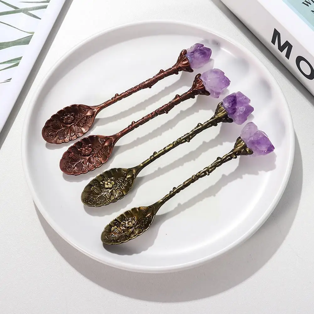 

1pc Natural Amethyst Cluster Teaspoon Energy Crystal Spoon Flower Gift Sweetmeats Decorate Gem Tooth Y3t3