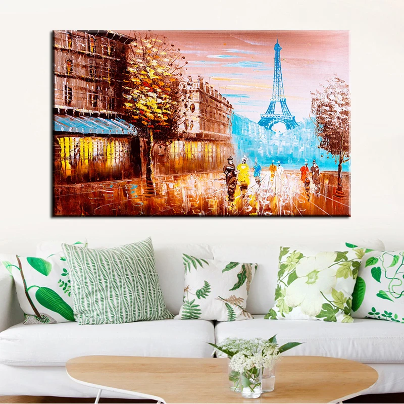 

Romantic City Pedestrian Paris Eiffel Tower Landscape Abstract Oil Painting on Canvas Poster Print Wall Picture for Living Room