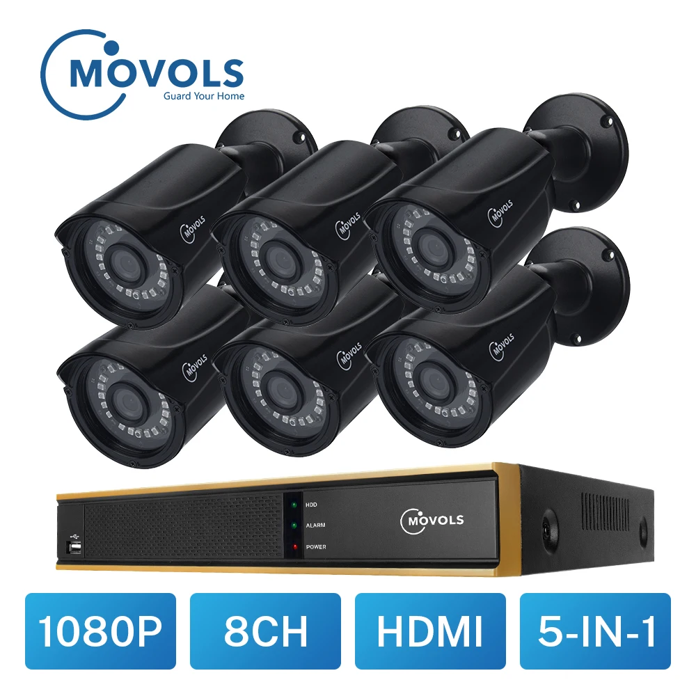 MOVOLS CCTV Наборы 6*2 Мп наружного наблюдения ИК камера видеонаблюдения 8CH H.264 видеонаблюдения Системы гибридный 5 в 1 DVR Наборы