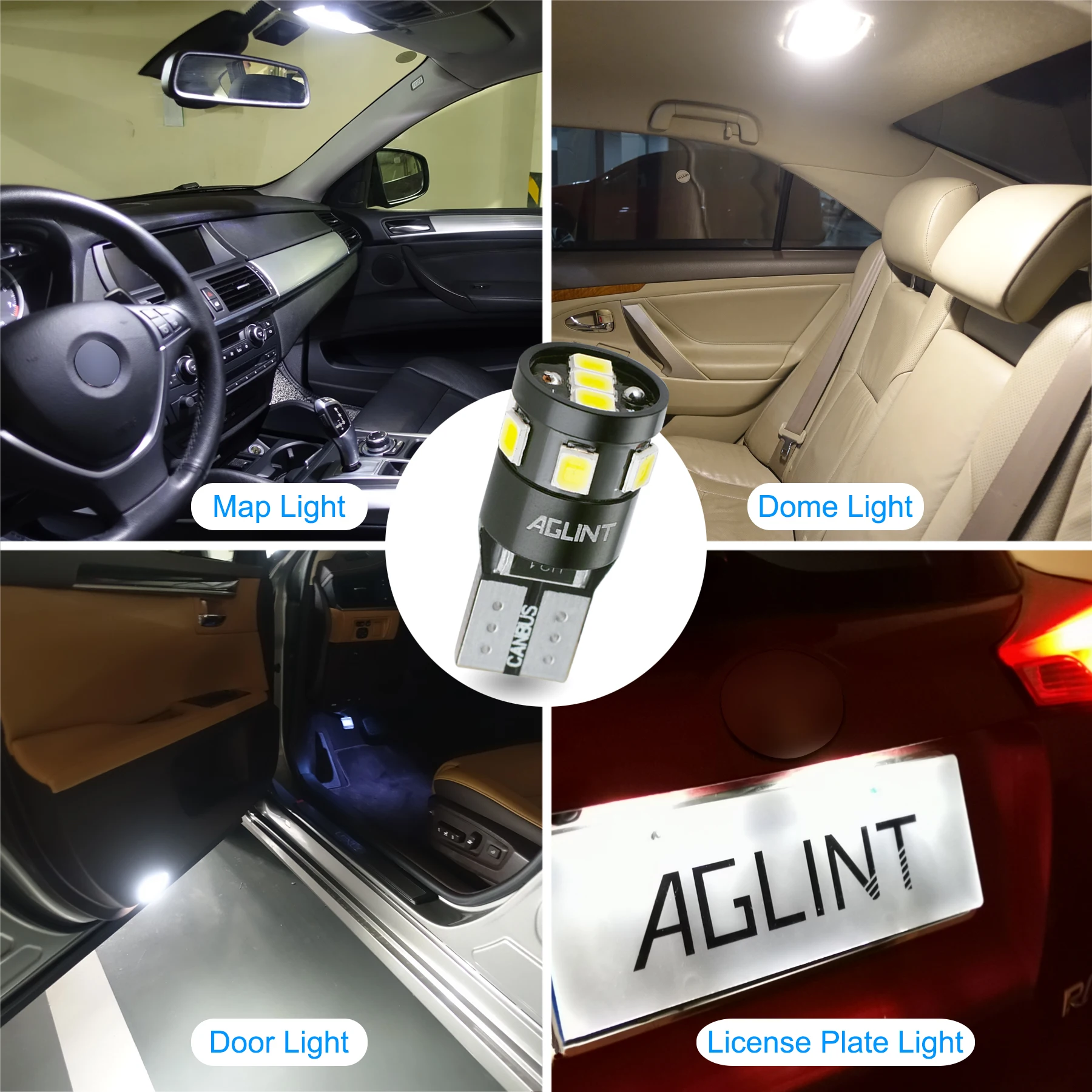 AGLINT 10 шт. T10 5w5 Led Canbus Нет ошибки для W5W 194 168 2825 9-SMD 2835 для автомобиля Купол Карта двери багажника номерного знака огни белый