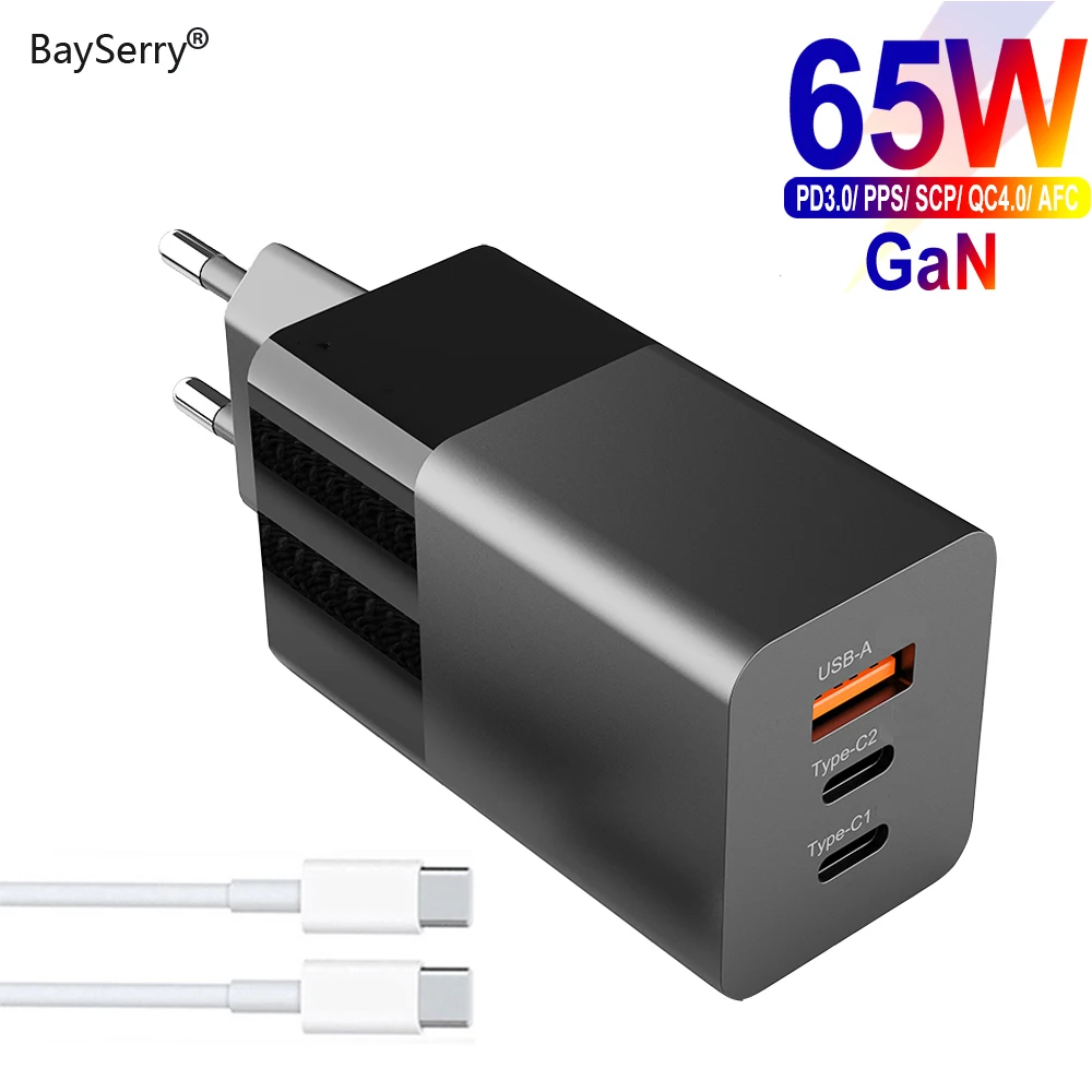 

BaySerry GaN 65W PD USB C Charger Quick Charge 4.0 3.0 Type C USB Fast Charger For iPhone 12 Pro Max Macbook For Samsung Xiaomi