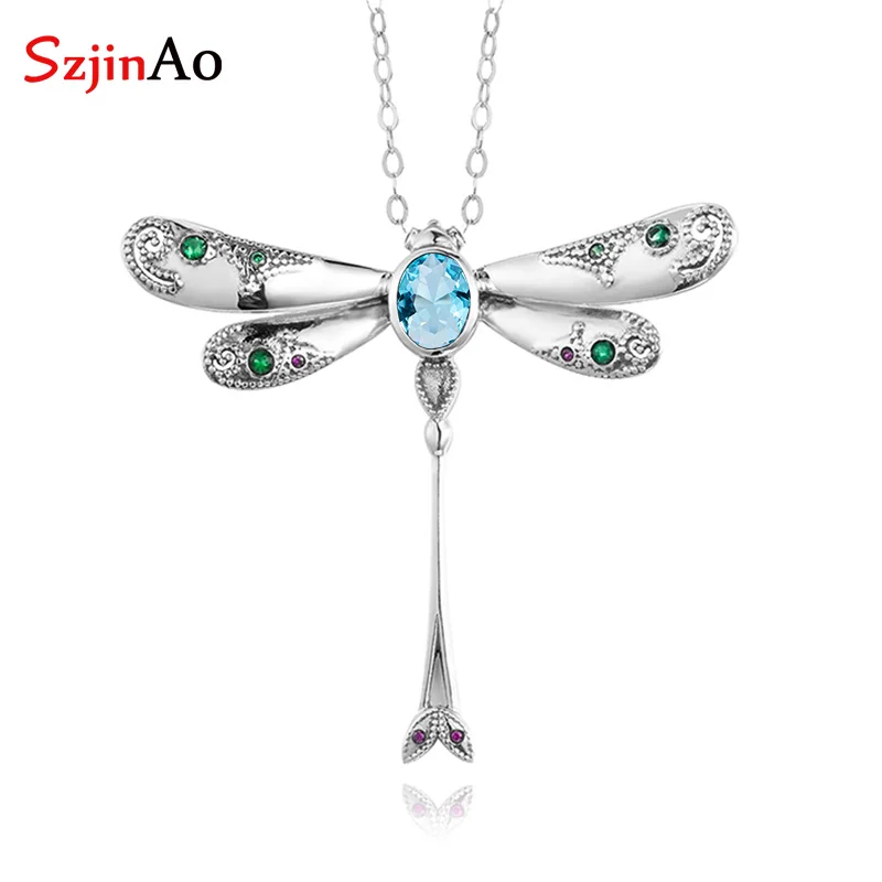 Женское ожерелье с подвеской в виде аквамарина из серебра 925 пробы|Подвески| |