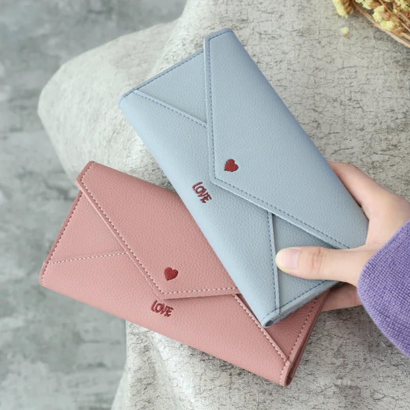 

Fashion Long Women Wallets Heart-shaped Letter Embroidery Simple Women Clutch Purse 2023 New Leather Luxury Money Bags