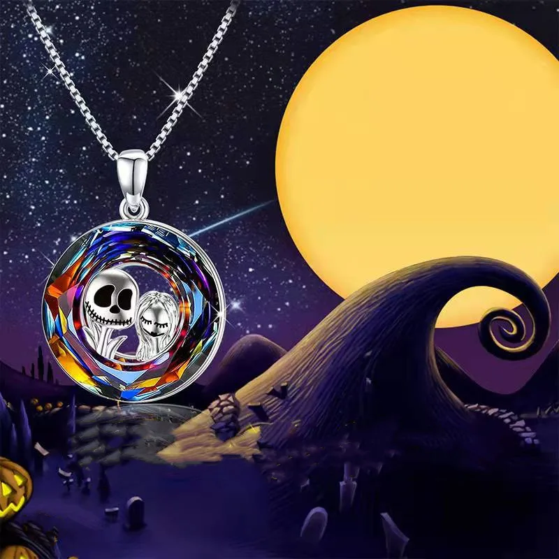 

Fashionable Stainless Steel Women's Skull Head Clavicle Necklace Pendant Colorful Geometric Round Halloween Jewelry Gift Collare