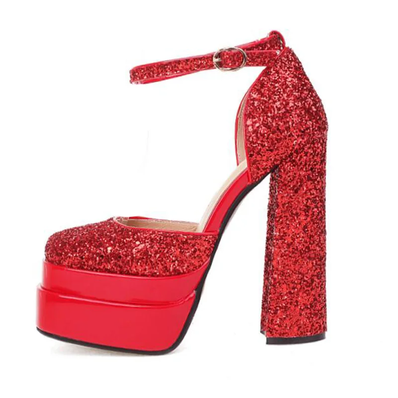 

2022 New Ladies Sparkling Sexy Platform High Heels Pumps Spring Summer Sandals Wedding Women's Shoes Red Black White Big Size