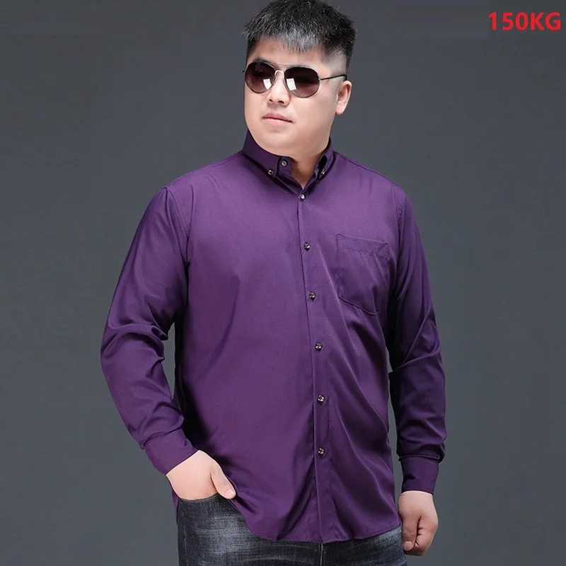 Рубашка с длинным рукавом мужская офисная Большие размеры Пурпурная рубашка