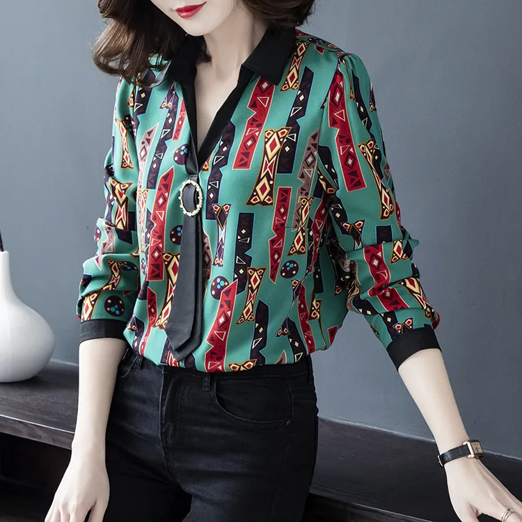 Женская шифоновая рубашка с цветочным принтом блузка длинным рукавом топы 2020 4XL