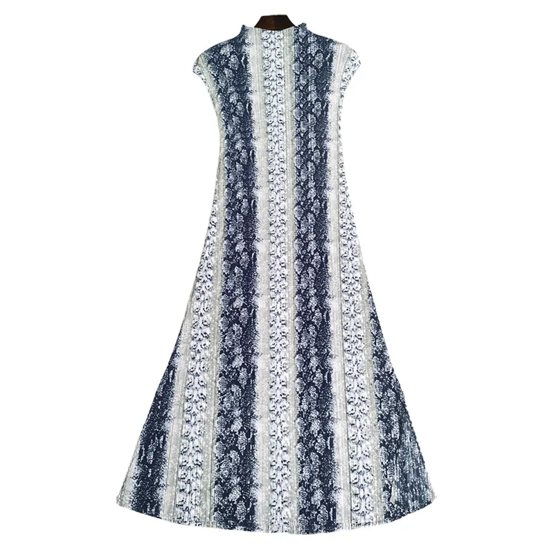 

LANMREM 2021 Autumn Summer Dress Women Pleated Printed Long Dresses Polyester Ladies Vintage Party Clothes 2A3430