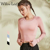 willow leaf 2021 long sleeves gym top sports shirt women yoga fitness cropped running active wear breathable workout t shirts