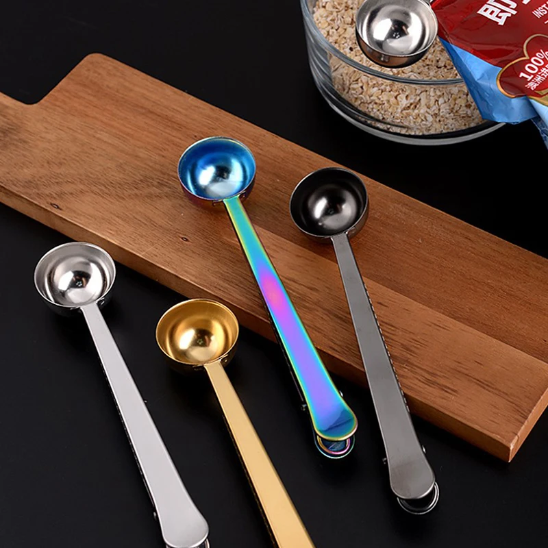 

1Pc 2 in 1 Coffee Spoon Sealing Clip Stainless Steel Espresso Coffee Beans Coffee Powder Spoon Cafe Accessories Kitchen Tool