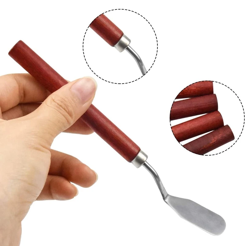 

Wood Palette Knife Painting Tools, Stainless Steel Oil Painting Mixing Scraper L41E