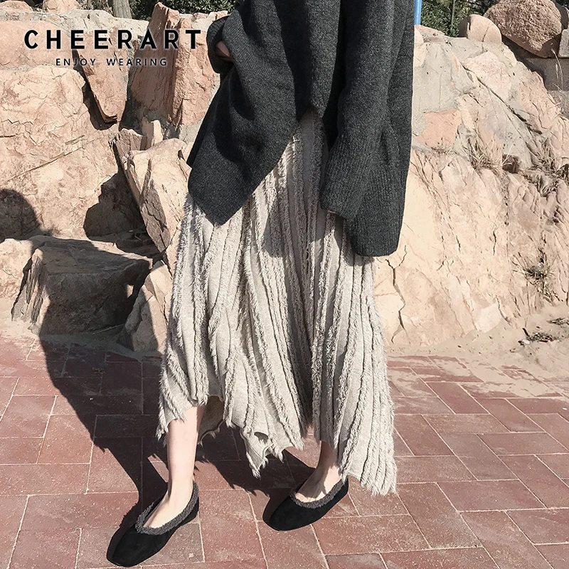 Cheerart Осенняя длинная юбка Женская эластичная высокая Талия Асимметричная с