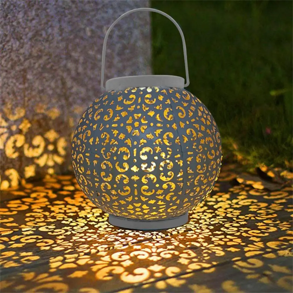 

LED Solar Garden Light Solar Powered Lamp Iron Art Lantern Light Outdoor Decor Lighting Portable Hollow Hanging Lamp