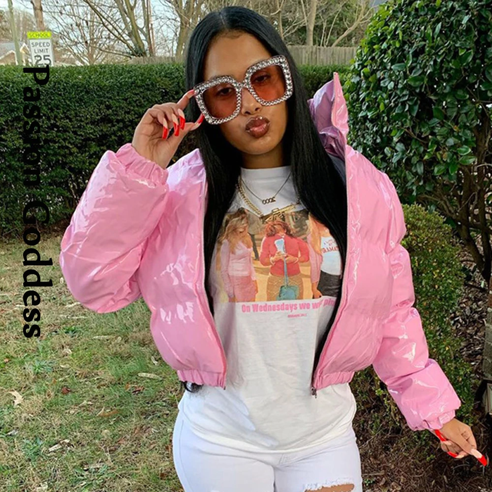 Women's Cropped Puffer Jacket Warm PU 