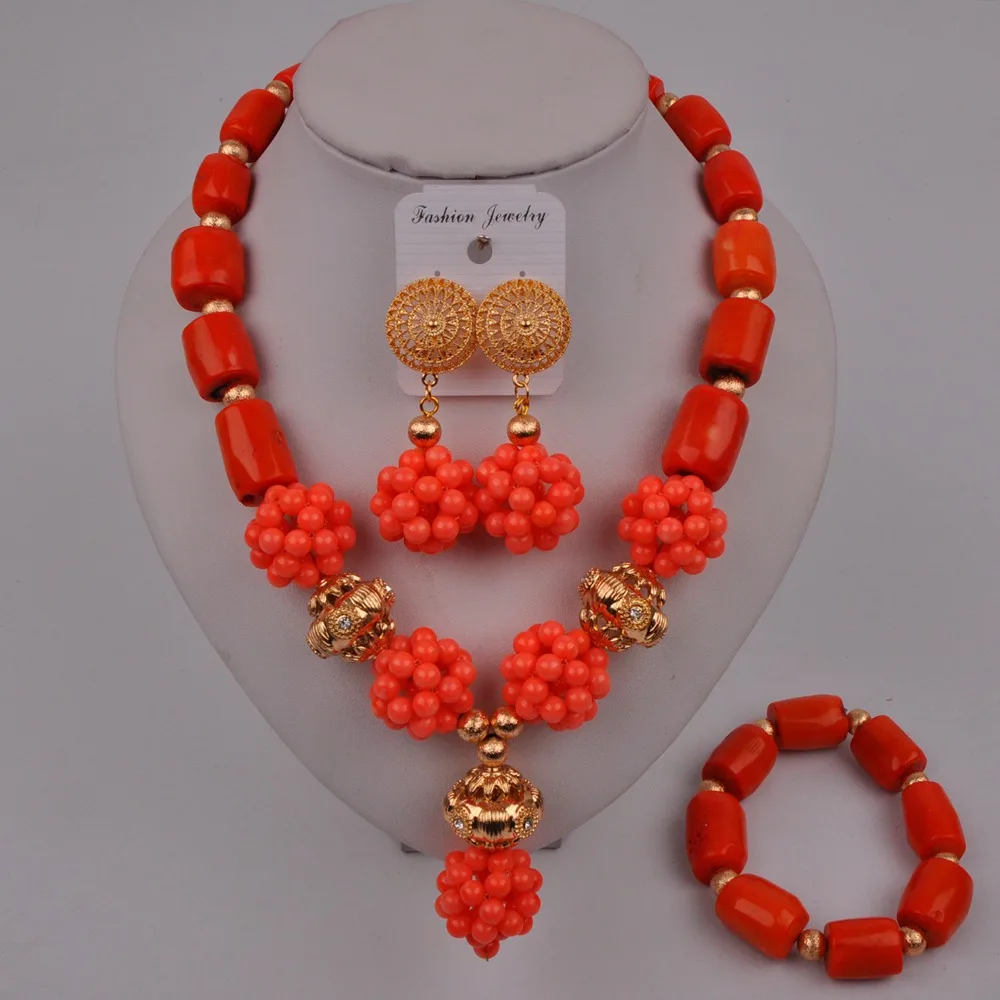 Новые нигерийские оранжевые коралловые бусы ювелирный набор костюм ожерелье