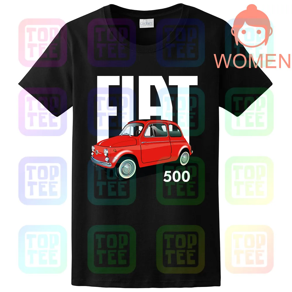 Women-Black Классический итальянский Fiat 500 Футболка Винтаж ретро автомобиль дизайн Прохладный унисекс - Цвет: Women-Black