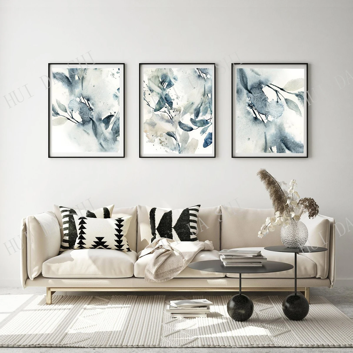 

Abstract Botanical 3 Blue Prints Set, Gallery Wall Set of 3 Fine Art Prints, Leaves Watercolor Painting, Abstract Giclée Prints