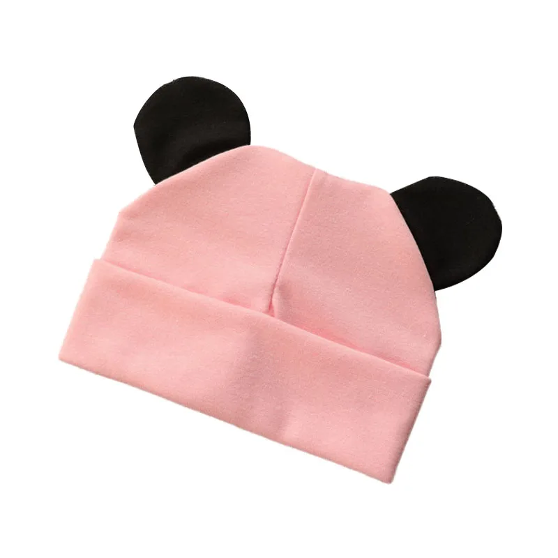 Pink black Новая шапочка для малыша с героями мультфильма для девочек, хлопковая детская шапочка с ушками, эластичные детские шапки, аксессуары для малышей, шапка для маленьких мальчиков, 21 цвет - Цвет: Pink black