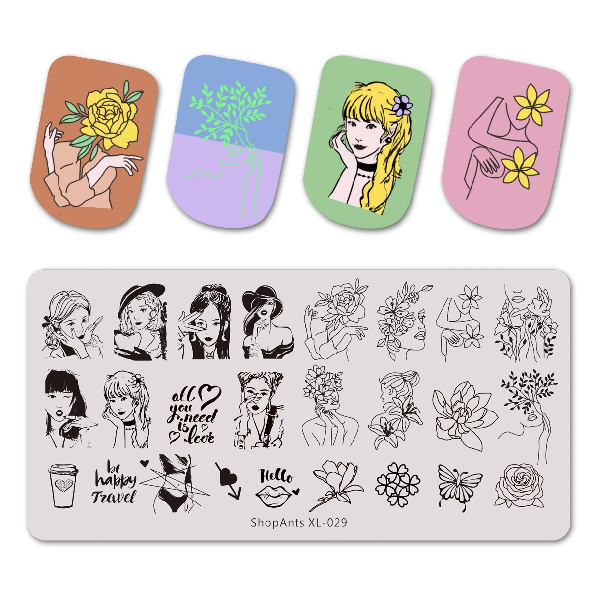 

Stainless Steel Stamping Plates Beautiful Girl And Flower Women Butterfly Image Stencil Nail Art Stencil Stamp Mold Template