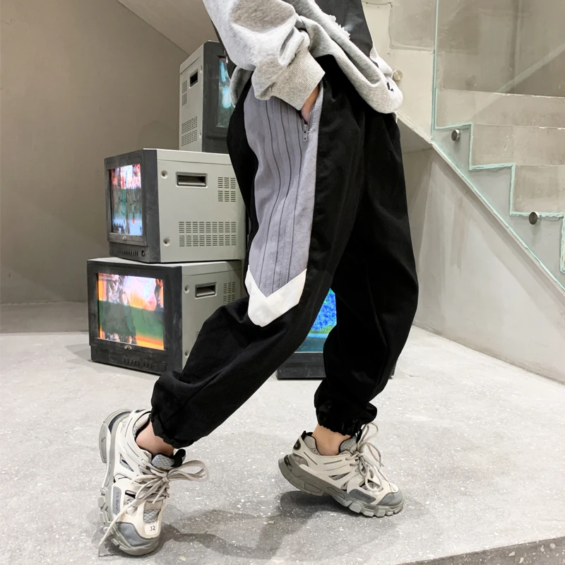 

Hip hop Teens Boys Pants Casual Sweatpants Cotton Side patchwork trousers 5-15Y Big Kids Loose Harem Pants Autumn Child Clothes