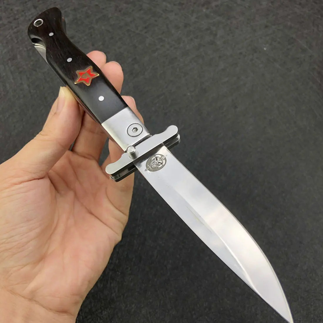 

Folding Knife Russian Finka NKVD KGB with EDC Folding Pocket Blade Ebony wood handle 440C blade Mirror Finished 58 HRC Hardness